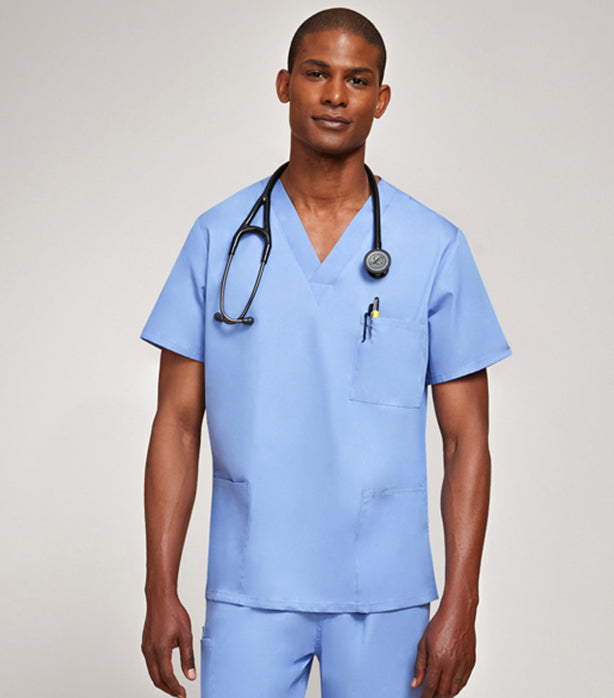 Poplin Unisex V-Neck Scrub Top - 3 Pockets with Pencil Slot, Half Sleeve