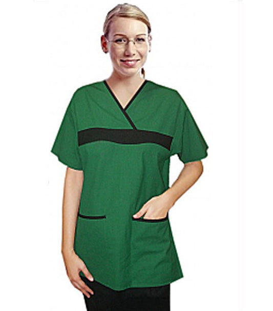 Poplin Top 2 pocket ladies half sleeve fashion contrast style top solid