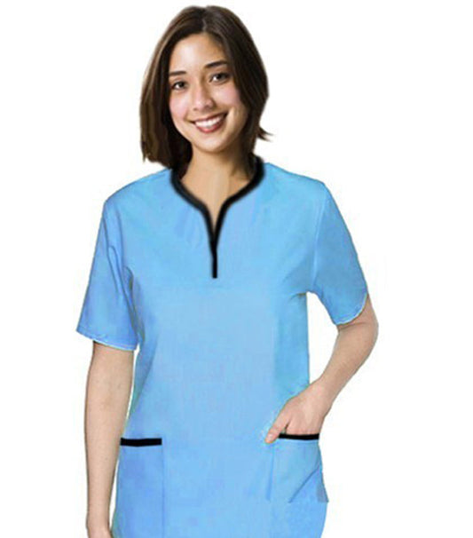 Poplin Top 2 pocket ladies half sleeve tunic top style solid