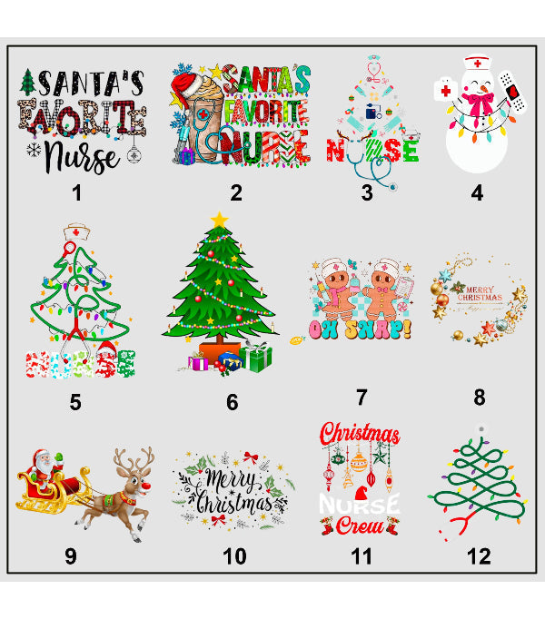 Christmas Print Scrub Top V Neck 2 Pocket Half Sleeve in Poplin Fabric