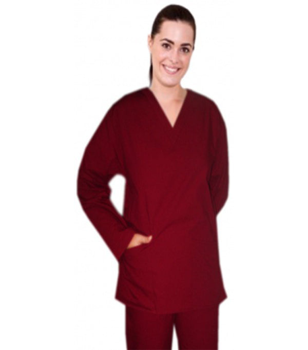Poplin Unisex Scrub Top V Neck - 2 Pockets, Full Sleeves