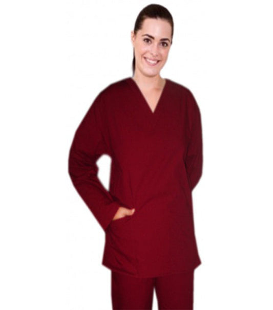 Poplin Unisex Scrub Top V Neck - 2 Pockets, Full Sleeves