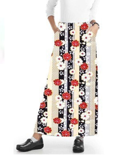 A Ladies Line Full Elastic Waistband Ladies Skirt in Red and Beige