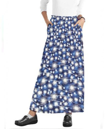 Cargo Pockets Ladies Skirt a Line Full Elastic Waistband Ladies Skirt Blue
