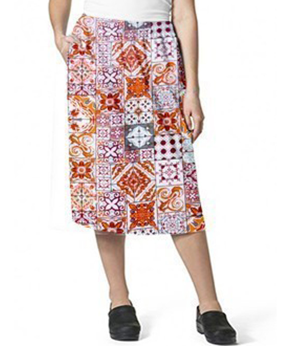 Cargo Pockets Ladies Skirt in Orange and Maroon Traditional Print