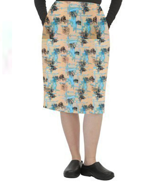 Cargo Pockets Ladies Skirt in Turquoise and Black Obstract Art