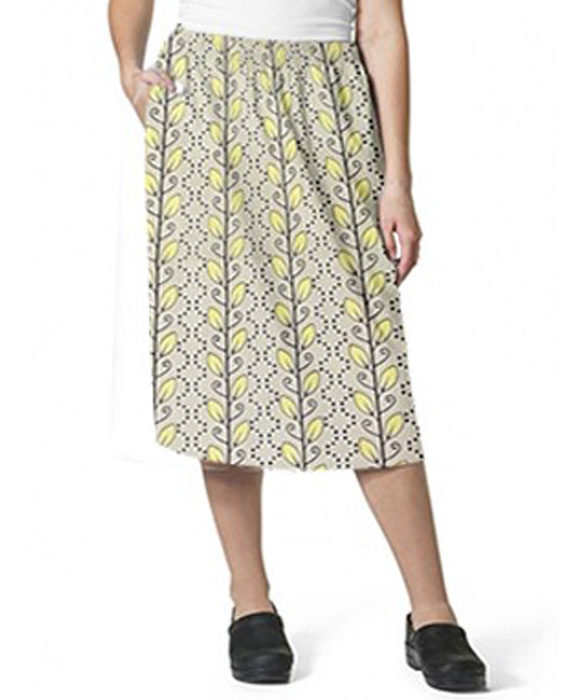 Cargo Pockets Ladies Skirt in Yellow Petal and Grey Print