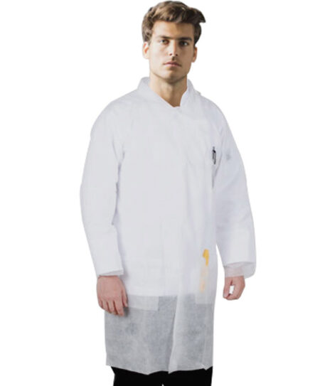 Disposable Lab Coat Unisex 3 Pocket Full Sleeve With Front Plastic