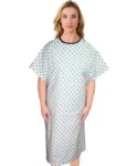 Patient Gown Half Sleeve Back Open Green Square Print