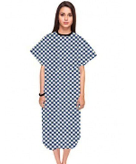 Patient Gown Half Sleeve Printed Back Open Blue Square Print