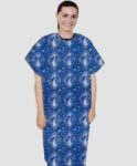 Patient Gown Half Sleeve Printed Back Open Blue With Blue