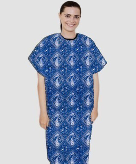 Patient Gown Half Sleeve Printed Back Open Blue With Pink