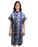 Patient Gown Half Sleeve Printed Back Open Blue and White