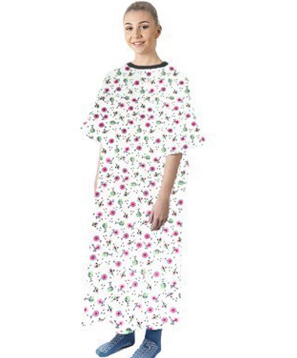 Patient Gown Half Sleeve Printed Back Open Cherry Blossom Print