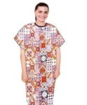 Patient Gown Half Sleeve Printed Back Open Orange and Maroon