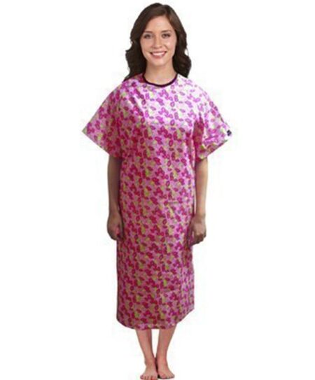 Patient Gown Half Sleeve Printed Back Open, Petal Story Print