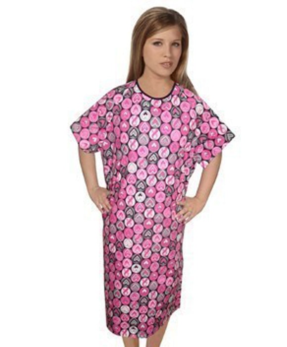 Patient Gown Half Sleeve Printed Back Open Pink Ribbon Print
