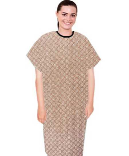 Patient Gown Half Sleeve Printed Back Open Small Brown