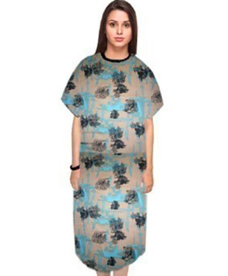 Patient Gown Half Sleeve Printed Back Open Turquoise and Black