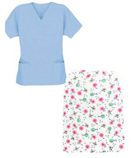 Printed Scrub Skirt Set 4 Pockets Ladies Half Sleeves