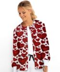 Red Hearts Printed Jacket 2 Pockets Unisex Full Sleeve With Rib
