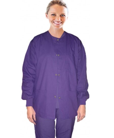 Scrub Jacket 3 Pocket Solid Ladies Full Sleeve With Rib Snap Button